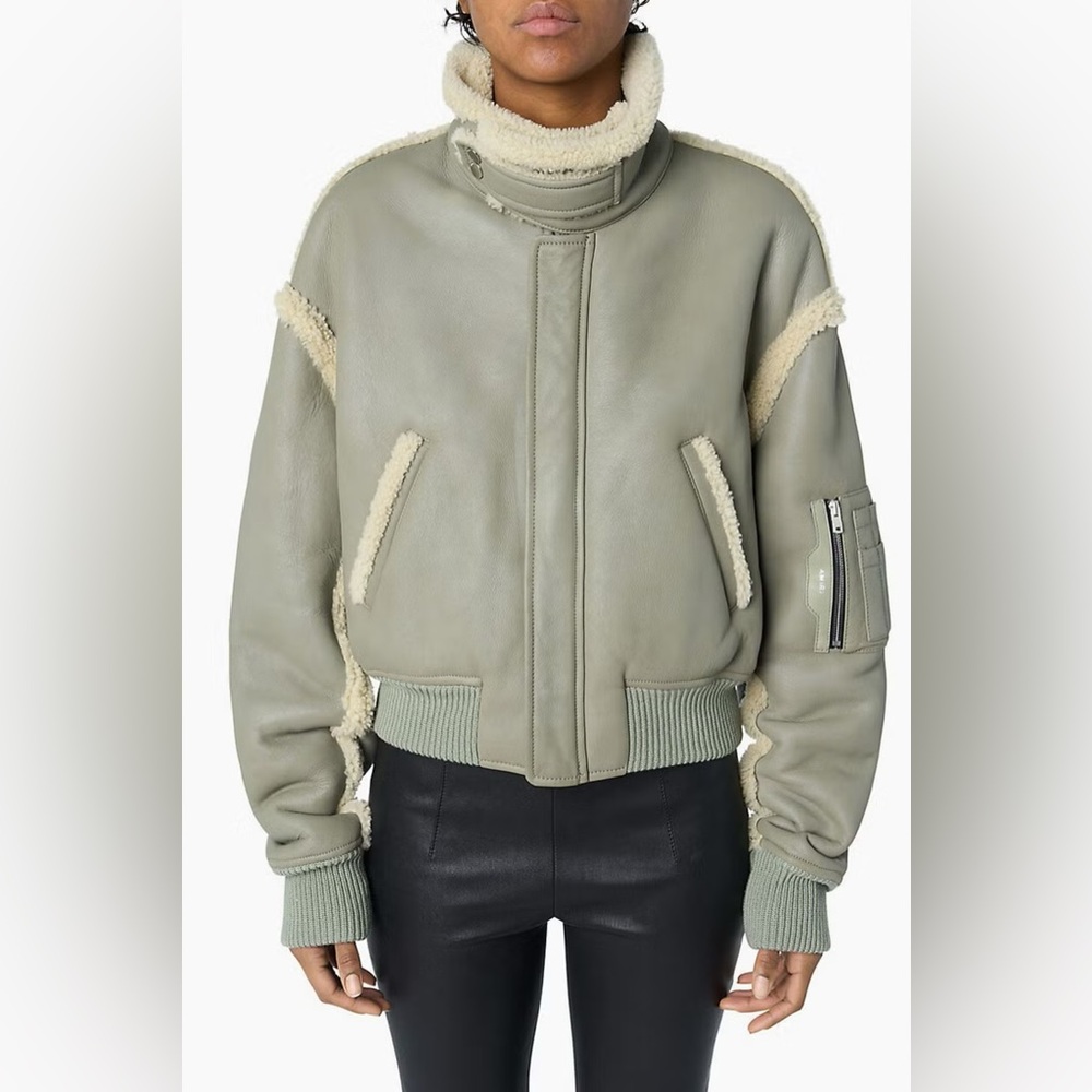 Amiri Shearling Trimmed Leather Bomber Jacket